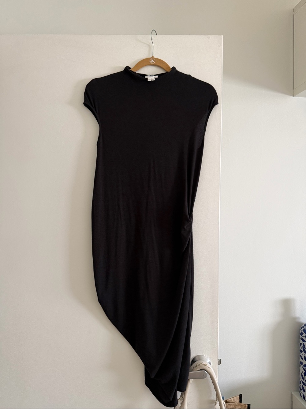 Helmut Lang Black Asymmetrical Cap-Sleeve Dress